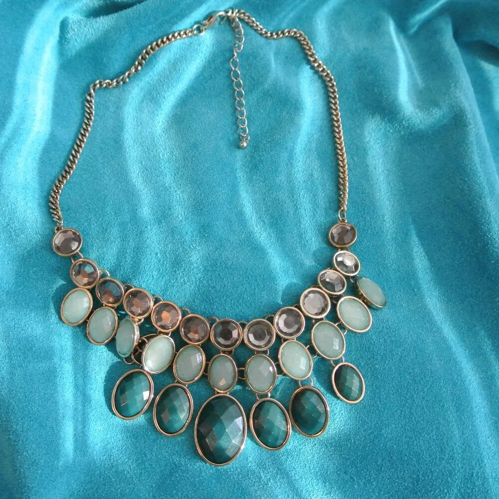 Bancroft Parvin Bauble Blue Green Stone‎ Statement Necklace OS